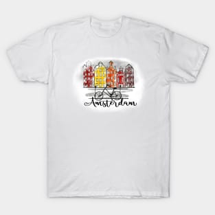 Color splash Amsterdam skyline and bicycle T-Shirt